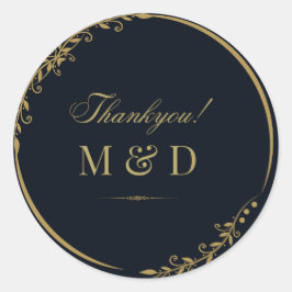 Zwarte en gouden florale minuscule kaken ronde sticker