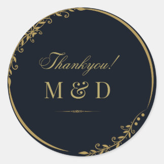 Zwarte en gouden florale minuscule kaken ronde sticker