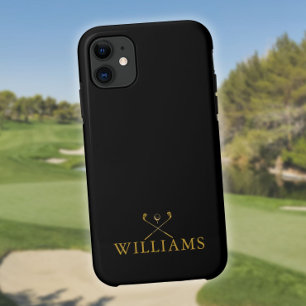 Zwarte en gouden gepersonaliseerde naamgolfclubs iPhone 11 hoesje