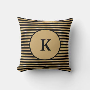 Zwarte en gouden gestreepte chic moderne met monog kussen