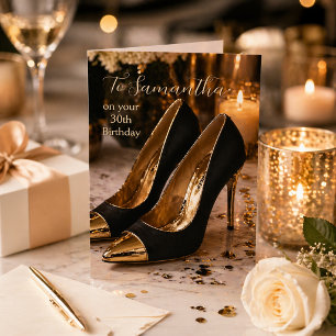 Zwarte en gouden glamoureuze schoenen met hoge hak kaart