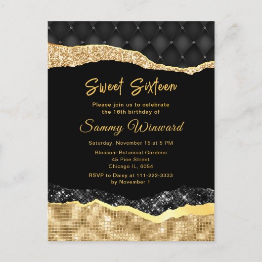 Zwarte en gouden glazen tranen zoete zestien briefkaart (Voorkant)