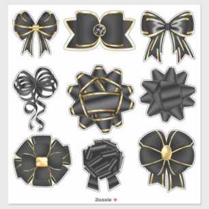 Zwarte en gouden glinsterende linten strikenset sticker