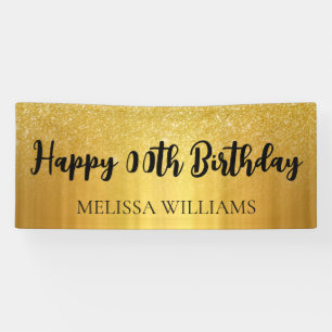 Zwarte en gouden glitter Happy Birthday Spandoek