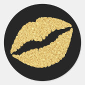 Zwarte en gouden glitter Lips Ronde Sticker (Voorkant)
