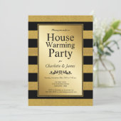 Zwarte en gouden glitter Striped Housewarming Part Kaart (Staand voorkant)