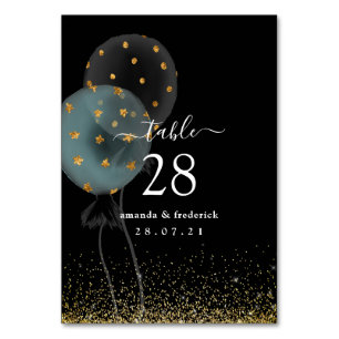 Zwarte en gouden glitterballon bruiloft kaart