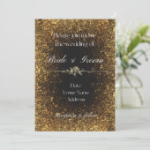 Zwarte en gouden glitters bruiloft uitnodiging (Staand voorkant)