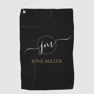 Zwarte en gouden golfhanddoek met monogram voor ha