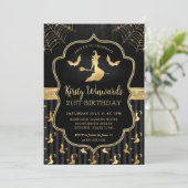 Zwarte en gouden heks en vleermuizen Damask 21ste Kaart (Staand voorkant)