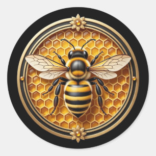 Zwarte en gouden honingbij ronde sticker