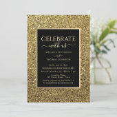 Zwarte en gouden huwelijksreceptie kaart (Staand voorkant)