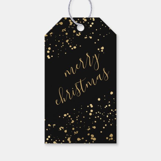 Zwarte en gouden kerst cadeaulabel (Voorkant)