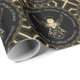 Zwarte en gouden kerstangel van Grace Filigree Cadeaupapier