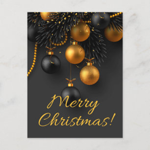 Zwarte en gouden kerstballen Elegant Glitter H Briefkaart