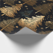 Zwarte en gouden kerstbomen cadeaupapier (Hoek)