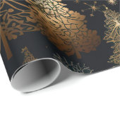 Zwarte en gouden kerstbomen cadeaupapier (Rol Hoek)