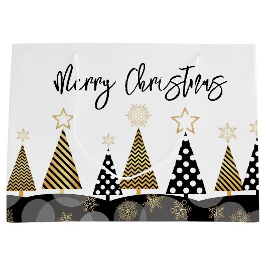 Zwarte en gouden kerstbomen groot cadeauzakje (Voorkant)
