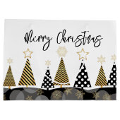 Zwarte en gouden kerstbomen groot cadeauzakje (Achterkant)