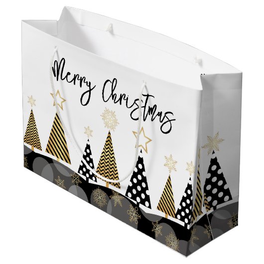 Zwarte en gouden kerstbomen groot cadeauzakje (Achterkant Gekanteld)