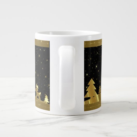 Zwarte en gouden kerstdorp extra grote mok (Achterkant)