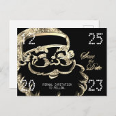 Zwarte en gouden kerstman bespaart de datum van he aankondigingskaart (Voorkant / Achterkant)