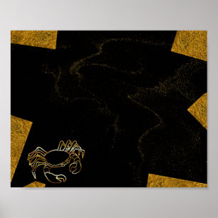 Zwarte en gouden krab tropische afdrukbare kunst poster