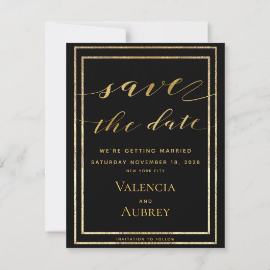 Zwarte en gouden Lijsten Save The Date (Voorkant)