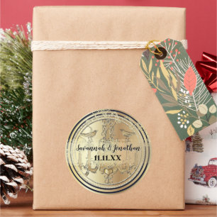 Zwarte en gouden  luchters liefdesbruiloft ronde sticker