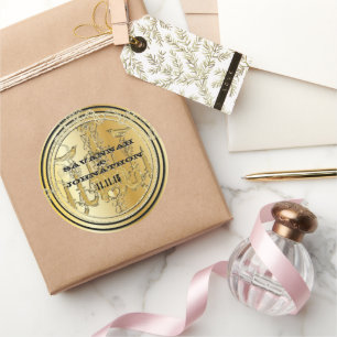 Zwarte en gouden  luchters liefdesbruiloft ronde sticker