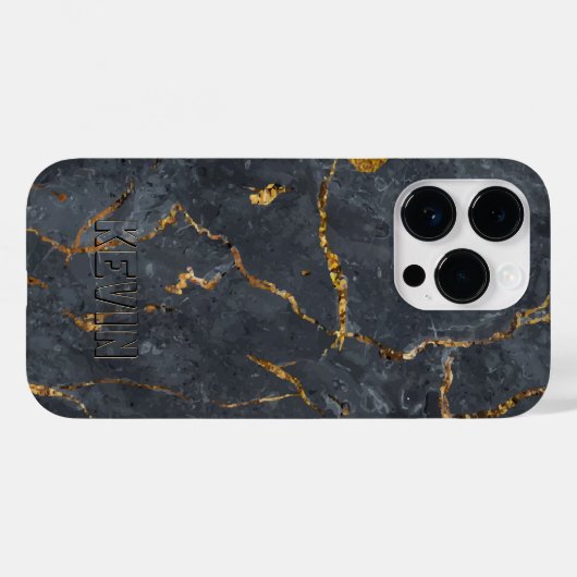 Zwarte en gouden luxe marmertextuur Case-Mate iPhone case (Achterkant (horizontaal))