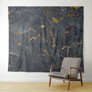 Zwarte en gouden luxe marmertextuur wandkleed