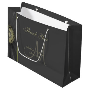 Zwarte en gouden madeliefjesmonogram bedankt groot cadeauzakje