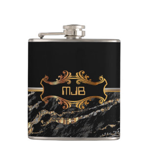 Zwarte en gouden marmer heupfles