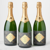 Zwarte en gouden marmer sparkling wijnetiket (Flessen)