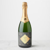 Zwarte en gouden marmer sparkling wijnetiket (Voorkant)