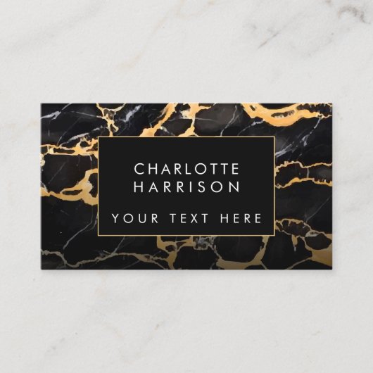 Zwarte en gouden marmer visitekaartje (Voorkant)