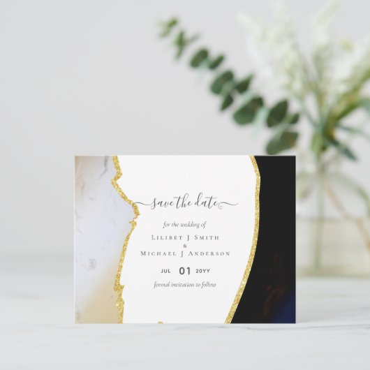 Zwarte en gouden moderne trouwdag briefkaart (Staand voorkant)