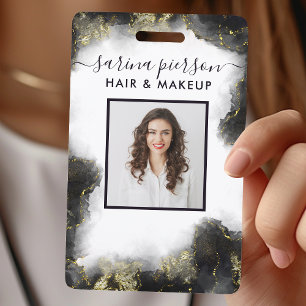 Zwarte En Gouden Moderne Vloeibare Waterverf ID Badge