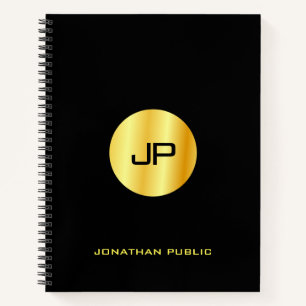 Zwarte en gouden monogram elegante moderne notitieboek