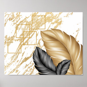 Zwarte en gouden palmbladeren Tropische afdrukbare Poster