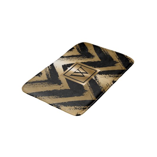 Zwarte en gouden penseelstrepen badmat (Gekanteld)