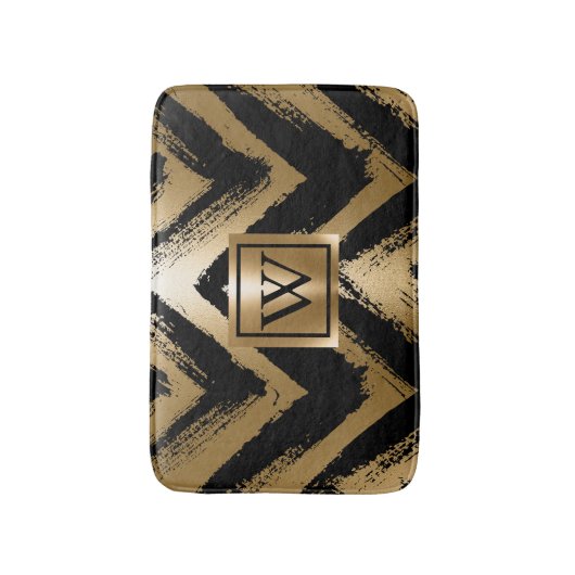 Zwarte en gouden penseelstrepen badmat (Voorkant Verticaal)