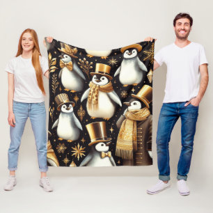 Zwarte en gouden pinguïn fleece deken