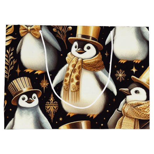 Zwarte en gouden pinguïn groot cadeauzakje (Achterkant)