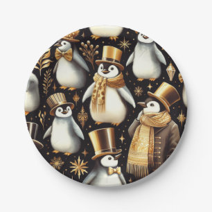 Zwarte en gouden pinguïn papieren bordje