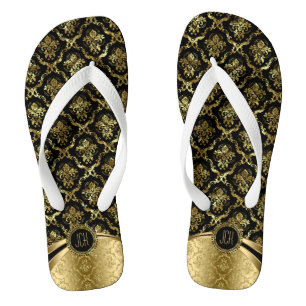 Zwarte en gouden platte maskers teenslippers