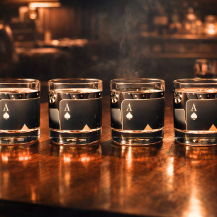Zwarte en Gouden Pokernacht Whisky Glas