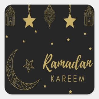 Zwarte en gouden Ramadan-kareemstickers Vierkante Sticker