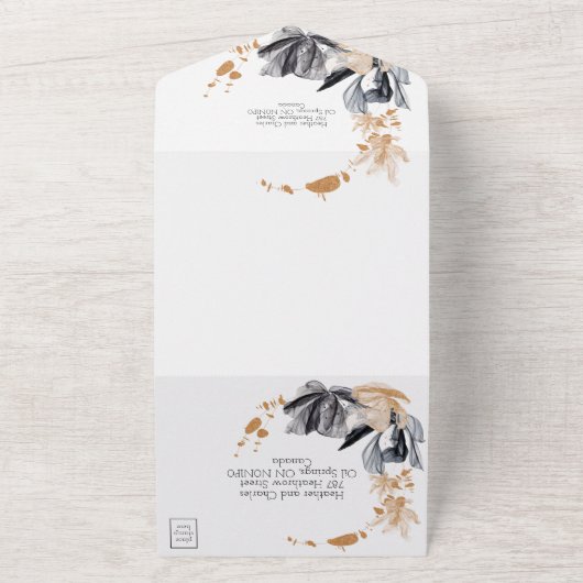 Zwarte en gouden rookbloemen all in one uitnodiging (Buitenkant)